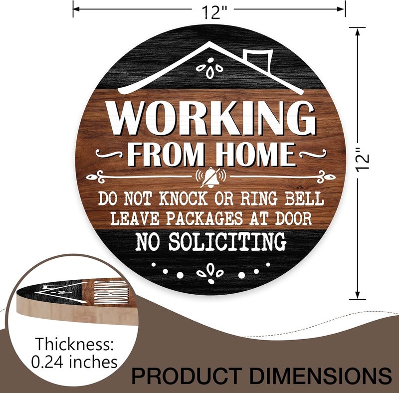 Deroro No Soliciting Front Door Sign, Working from Home Wood Door Hanger Outdoor Outside Porch Decor, Please Do Not Knock Farmhouse Rustic Wooden Wreath Indoor Wall Hanging Decoration - Image 2
